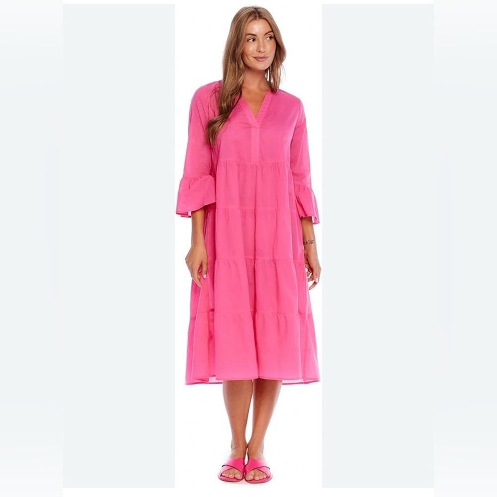 Mud Pie Portland Midi Dress Size Medium Hot Pink Cottagecore Lightweight